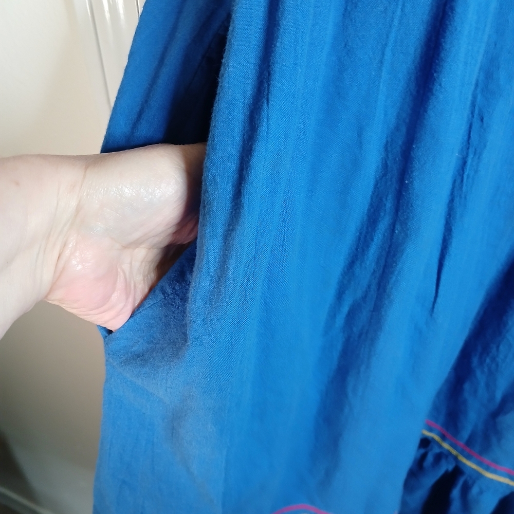 Vintage Vanity Fair Blue Embroidered Women's Kaftan House Dress - Picture 6 of 9